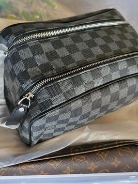 Men's Checker Pattern Travel Dopp Kit - Black/Gray